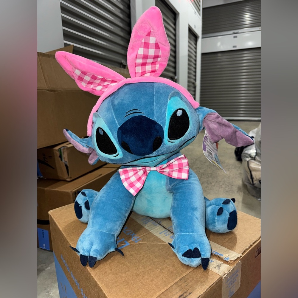 Blue and Pink Stitch Plush Toy with bunny ears